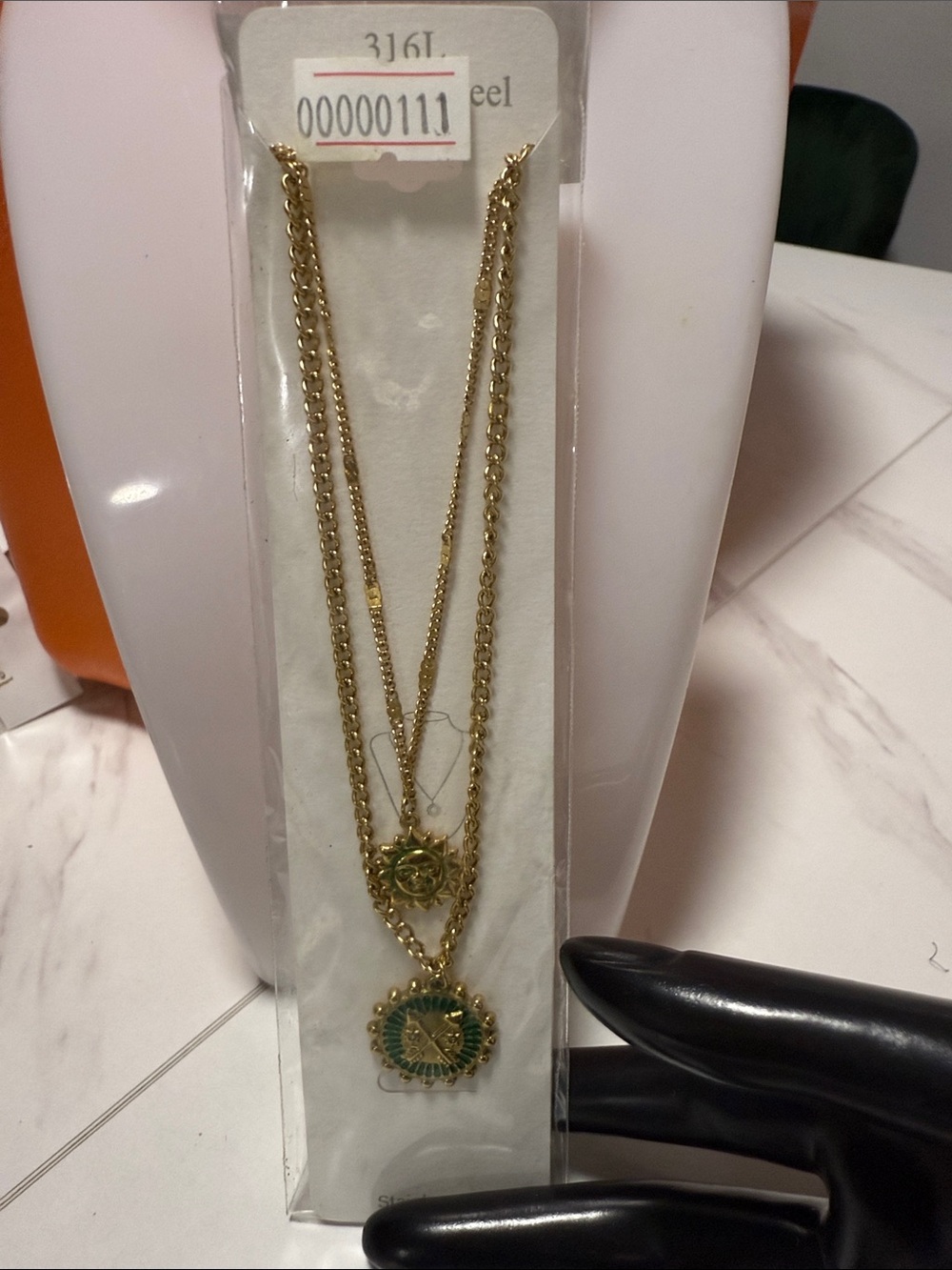 Gold and Green Double-Layer Pendant Necklace - Women Jewelry